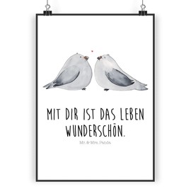 Mr. & Mrs. Panda Poster DIN A3 Turtle Doves Love - Gift, Happy, Token of Love, Married, Engagement, Husband, Couple, Picture, Wall Decoration, Wedding Anniversary, Couple, Marriage Proposal, Wall Poster