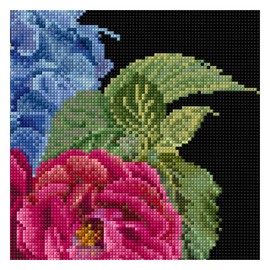 Thea Gouverneur - Counted Cross Stitch Kit - Hydrangea & Rose - Aida Black - 18 Count - Embroidery Kit for Adults - DMC Embroidery Threads and Other Cross Stitch Supplies Included - 442.05