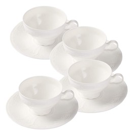 Fine China Pure White Teacup and Saucer Set, Coffee Cups, British Teacups, Set of Four