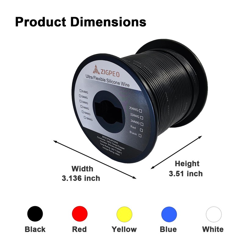 ZIGPEO 18 AWG Silicone Wire 200FT Black Spool, Extra Flexible