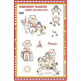 7285 Vintage Embroidery Transfer  Cowboy Indian Tots Children Iron-on