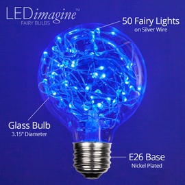 LEDimagine Fairy String Light Bulb, LED Globe Light Pendant, Blue G80 Globe Light Bulb, E26 Base