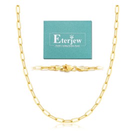 Eterjew Italy 3mm Solid 18K Plated Gold Paperclip Chain Necklace for Women, Women's Gold Paperclip Chain Necklace, Gold Necklace for Women 18 Inch