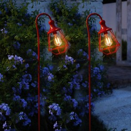 2 Pack Solar Pathway Lights Outdoor Waterproof Solar Powered Metal Path Lighting for Garden Backyard Landscape Lighting, Decor Lights Gift for Women, Red