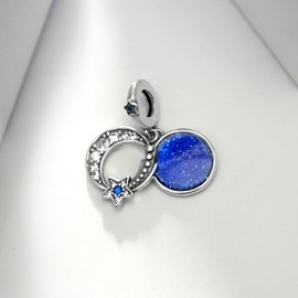 KEQ 925 Sterling Silver Charms for Bracelets Necklaces, Cute Fashion Coffee Cup Dangle Love Skunk Charm Pendant Beads Gift for Women Her (Night Sky Crescent Moon & Stars Charms)