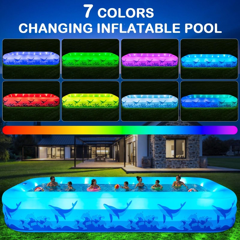 Large Inflatable Pool with Light, 12TF x 6.5TF Inflatable Swimming