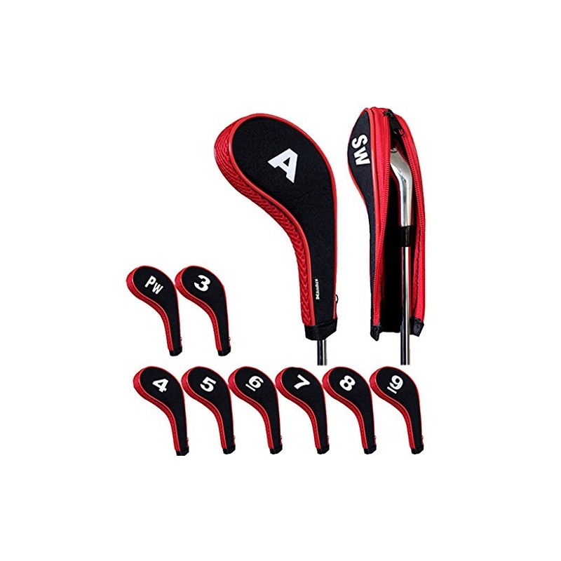 Andux Number Print Golf Iron Club Head Covers Zipper Long