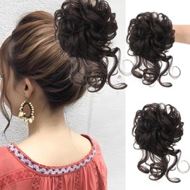 AYNKH Hairpiece with Elastic Band, Hair Band, Wavy Curly Hair Bun Messy Bun Synthetic Hair Extension Ponytail Hairpieces for Women Girls Ponytail