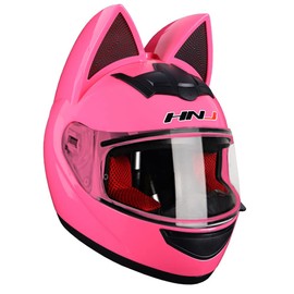 Cat Ear Motorcycle Helmet Full Helmet Youth Men and Women Racing Motocross Casco (Medium, Pink)