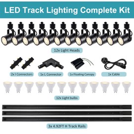 Bravsekai GU10 LED Track Lighting Complete Kit, Dimmable H Type 3x4.92ft Track Rails,4000K Natural Light 12 Packs GU10 LED Bulbs Ceiling Spotlight Fixture, an Cost-Effective Lighting Solution