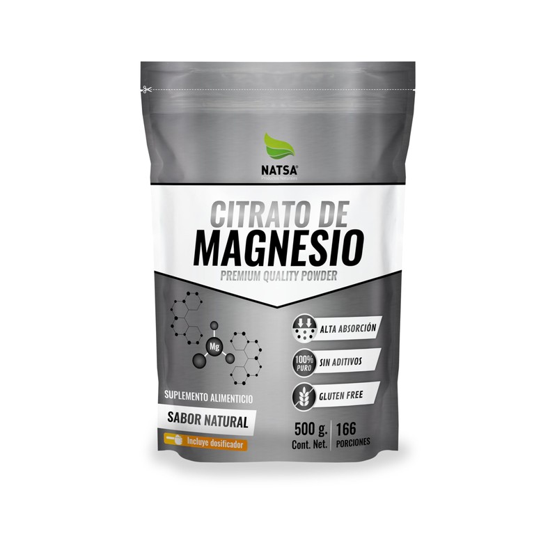 NATSA Citrato de Magnesio Polvo, 500gr, 166 Porciones