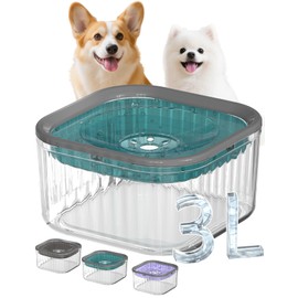 3L Dog Water Bowl No Spill 101oz Large Capacity Spill Proof Slow Drinking Water Feeder No Splash Pet Water Bowl Vehicle Carried Travel Dog Bowl for Sloppy Messy Drinkers Cats(Teal Blue)