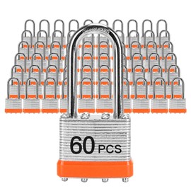 Padlocks with Same Key, LQYN 60 Pcs Laminated Keyed Padlock (1-9/16", 40mm), Keyed Alike Locks, Long Shackle, for Storage Locker, Hasp Latch, Toolbox, Sheds