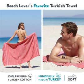 WETCAT Turkish Beach Towel Oversized 38x71 100% Cotton Sand Free Quick Dry Extra Large Light Travel Towel for Adults Beach Accessories Gifts (Red, Beach Towel (38" x 71"))