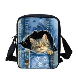 chaqlin Funny Denim Cat Crossbody Purse for Women Men Cute Animal Print Messenger Tote Bags Small Shoulder Handbag for Kids Adult Animal Print Crossbody Bags for Boys Teens