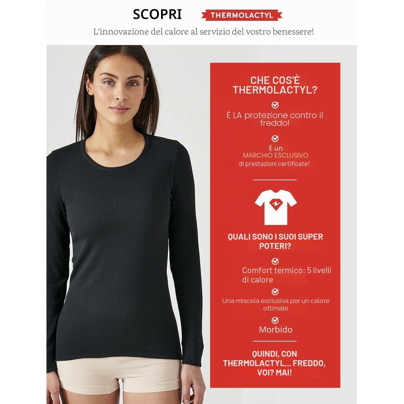 T-Shirt a Maniche Lunghe in Thermolactyl Traforato Nero M