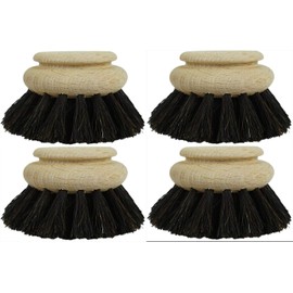 Novaliv 4 x Replacement Brush I Horsehair I Large I Interchangeable Head Washing Brush Kitchen Brush Mixing Pot Brush Scouring Brush Cleaning Brush Wooden Brush Kitchen Dish Brush Plastic-Free