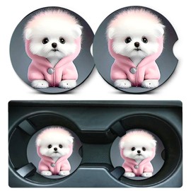 Car Coasters for Cup Holders,2 Pack Dog Car Coasters,2.75" Universal Size Anti Slip Rubber Mat,Automotive Cup Holder Decal Decor Accessories,Gifts for Dog Lovers for Women,Men,Mom