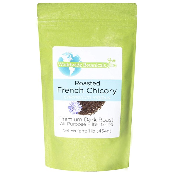 Worldwide Botanicals French Chicory Root - Dark Roast – Brew Like Coffee, Blend Roasted Chicory Root With Coffee, Prebiotic Coffee Alternative, Acid Free, Caffeine Free, Kosher, 1 Pound