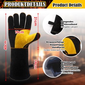 Fettwal Barbecue Gloves Heat Resistant Oven Gloves Heat Resistant Fireplace Gloves Fireproof Gloves Heat Protection Glove Welding Gloves with Hanging Leather Gloves (1 Pair)