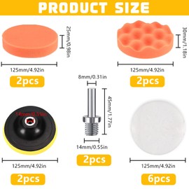 TTYSHIP® Pack of 14 Car Polishing Disc Set, Polishing Disc Velcro with M14 Drill Adapter, Polishing Pads Wool, Polishing Sponge Car, Suitable for Car Polishing (125 mm)