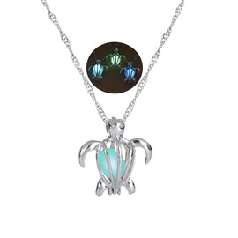 COLORFUL BLING Cute Animals Sea Turtle Luminous Pendant Necklace Glow In the Dark Fluorescence Tortoise Necklace Jewelry for Women-strip 3 green
