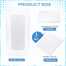 Moukeren Hospital Bed Sheet Fitted Hospital Bed Sheets 36 x 84 x 14 with Hospital Bed Sheets and Pillow Cases Elastic All Around for Home, Massage Table, Hotel, Hospital (White,3 Pcs)
