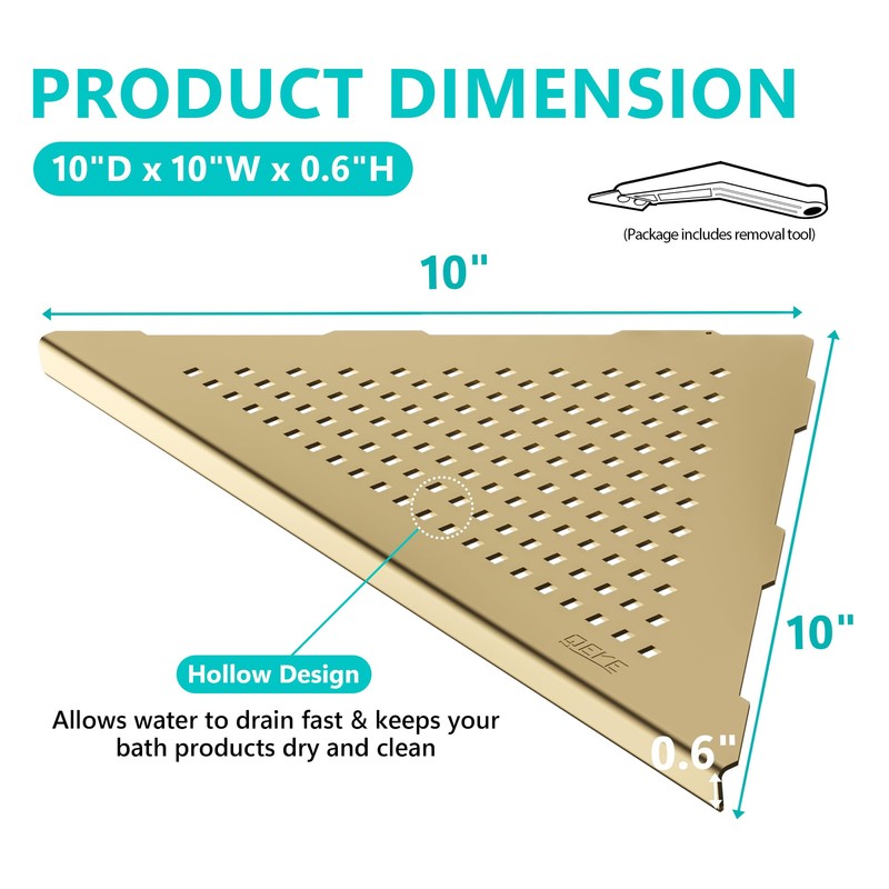 Corner Shower Shelves, 10” Recessed Tile Shower Shelf Brushed Golden,