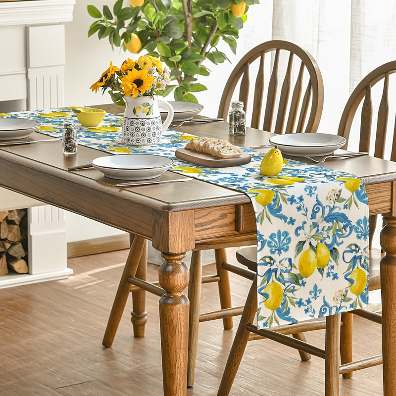 Artoid Mode Blue Lemon Iris Summer Table Runner, Seasonal Spring