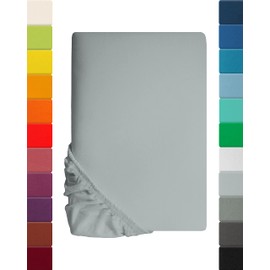 Jersey Spannbettlaken, Spannbetttuch, Lavea Serie Maya, 200x220cm für Boxspring- und Wasserbetten, Silber, 100% Baumwolle, hochwertige Verarbeitung, mit Gummizug