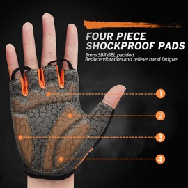 HTZPLOO Bike Gloves Cycling Gloves Biking Gloves for Men Women with Anti-Slip Shock-Absorbing Pad,Light Weight,Nice Fit,Half Finger Bicycle Gloves (Black&Orange, Large)