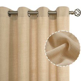 LAMIT Light Filtering Linen Curtains 63 Inch Length 2 Panels Set, Grommet Thick Linen Bedroom Drapes Privacy Window Burlap Curtains for Farmhouse/Living Room, 52 x 63 Inch, Natural Tan
