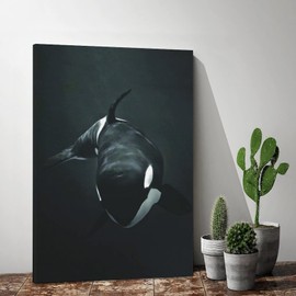 XDTIOPIMY Animal Wall Art Decor Black And White Killer Whale Canvas Print Decor Office Room Decor Picture Paintings for Living Room Bedroom Framed Ready to Hang 12x18 inchs