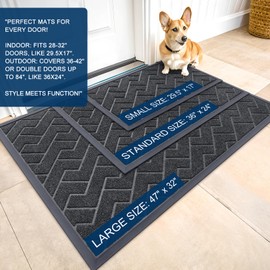 OLANLY Front Door Mat Indoor Outdoor Entrance, Waterproof All-Season, All-Weather Welcome Doormat, Sturdy Natural Rubber, Low Profile, Easy Clean Patio Porch Entryway Outside Floor Mat, 47x32, Grey