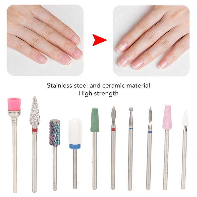 10 Pcs Nails Drill Bit Set Portable Remove Polishing Nail