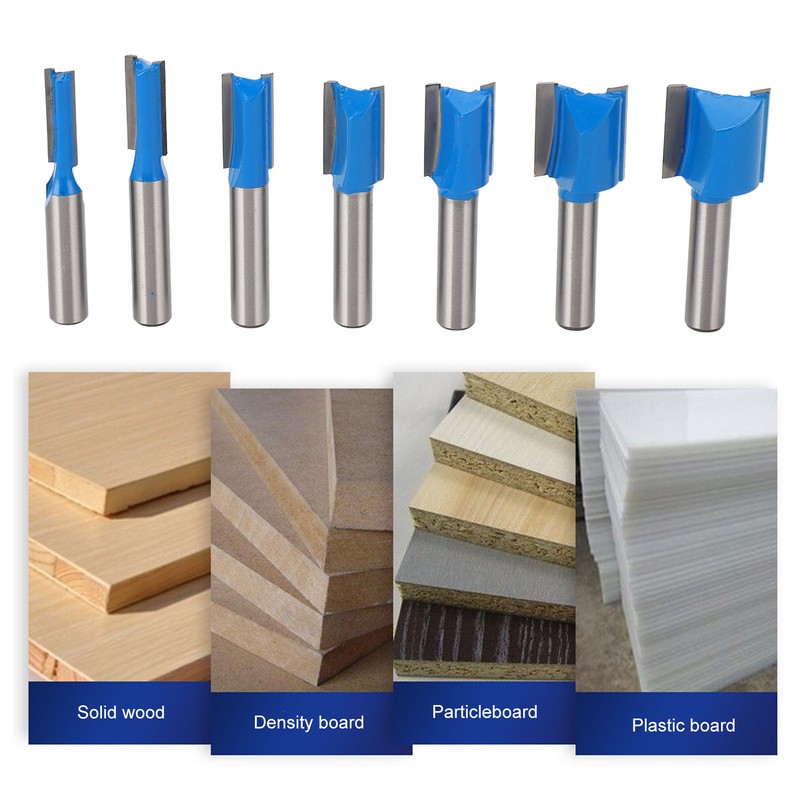 7 Pcs Straight Router Bit 8mm Shank Double Flute Wood