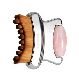 Lymphatic Contour Face Brush and Rose Quartz Roller – 2-in-1 Facial Lymphatic Drainage Brush for Puffiness, Jawline Contouring & Sculpting, Gua Sha & Dry Brush Tool for Facial Massage