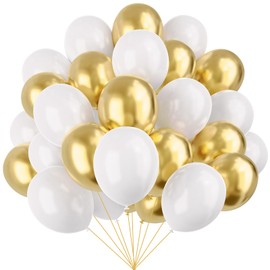 White and Gold Latex Balloons, 67pcs 12 Inch Metallic Gold and White Party Balloons for Birthday, Graduation, Wedding, Bridal Shower Party Decoration