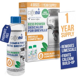 Breville Compatible Descaling Solution. 2 Bottles of Descaler Solution. Descaling Kit Removes Limescale For Hotter Coffee. 4 Uses Descaler For Breville Coffee Machines.