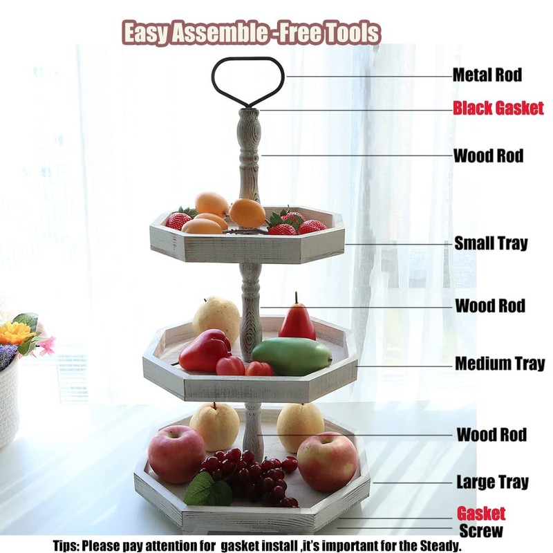 MRPAPA 3 Tiered Tray Stand - Large Farmhouse Kitchen Decor