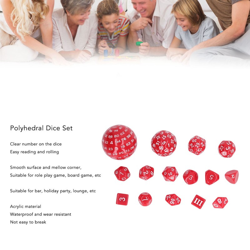 15pcs Complete Polyhedral Dice Set Acrylic D3 to D100 Spherical