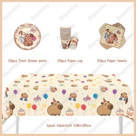 Capybara Geburtstag Deko,Doyomtoy Wasserschwein-Delfin Partygeschirr Geburtstagsteller Tassen Servietten Safari Geburtstag für Kinder Babyparty Deko 20 Gäste