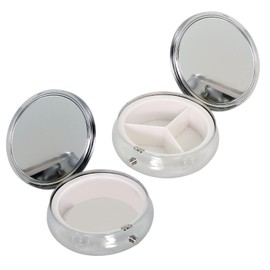 Pack of 2 Metal Small Pill Box Round Small On the Go Pill Box Metal Tablet Box for Daily Use, Box for Vitamins Fish Oil Dietary Supplement for Daily and Travel