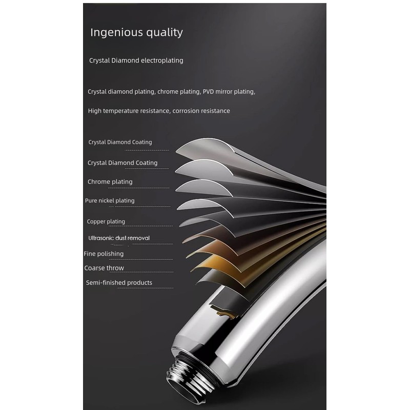 High Pressure 6 Setting Shower Head Extra 60" Long Hose