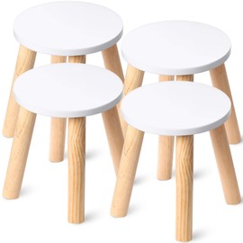 Wenqik 4 Pcs Wooden Stool Sitting 9 Inch 4 Legged Small Wooden Step Stool Solid Hard Wood Cute Milking Stool Sturdy Wooden Chair for Bedroom Playroom Furniture