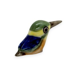 WitnyStore Tiny 1" Green Blue Yellow Pygmy Kingfisher Bird Figurine - Miniature Hand Made Painted Ceramic Birds Aves Colorful Porcelain Feathered Animals Cute Decorative Collectible Figure Décor Gifts