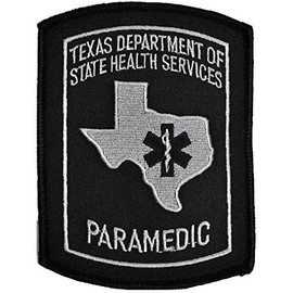 Texas Paramedic Patch with Star of Life - Gray on Black (Pack of 10)