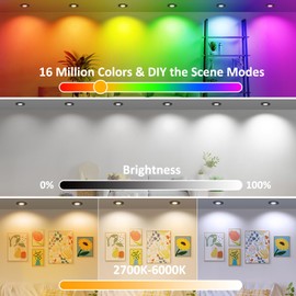Smart Recessed Lighting 2 Inch, WiFi Black LED Downlight 5W 120V, RGBCW Color Changing LED Ceiling Light, COB Dimmable 2700K-5000K, Compatible with Alexa/Google, Can Lights with Driver, 12 Pack
