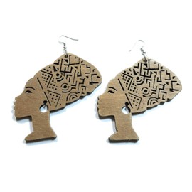 Teri's Boutique Nefertiti Wooden Ancient Symbol Queen Egyptian Royalty Jewelry Fashion Fish Hook Earrings (Brown)