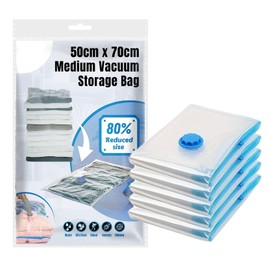 iPEAK Vacuum Storage Bags Medium 50x70cm Airtight Valve and Waterproof Space Saving Compression Pouches For Store Clothing, Bedding, Pillows, Duvets, Curtains, Blankets, Coats (6-Pack)